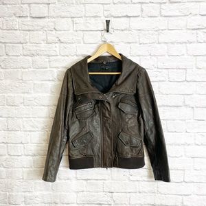 Theory NYREE Brown Lamb Leather Bomber Jacket FLAW